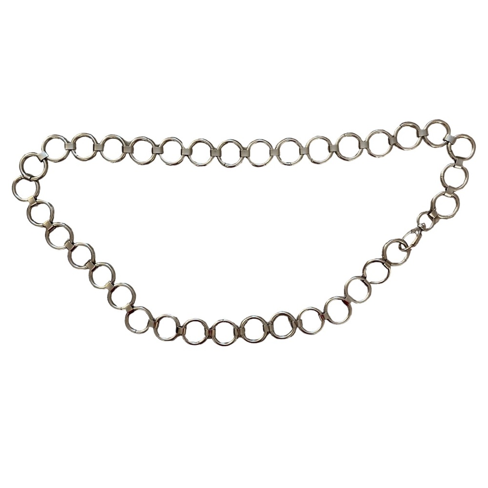 Silver-Tone Metal Circle Link Chain Belt Large 39” Length Swivel Lobster Clasp